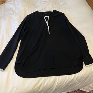 Black blouse with white trim